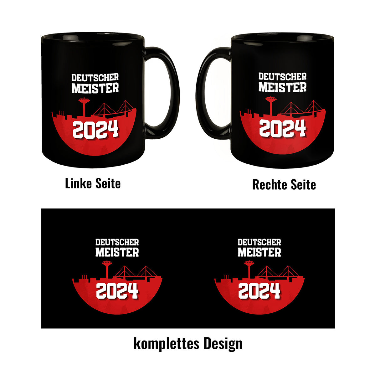 Leverkusen Tasse in Schwarz mit Spruch Deutscher Meister 2024