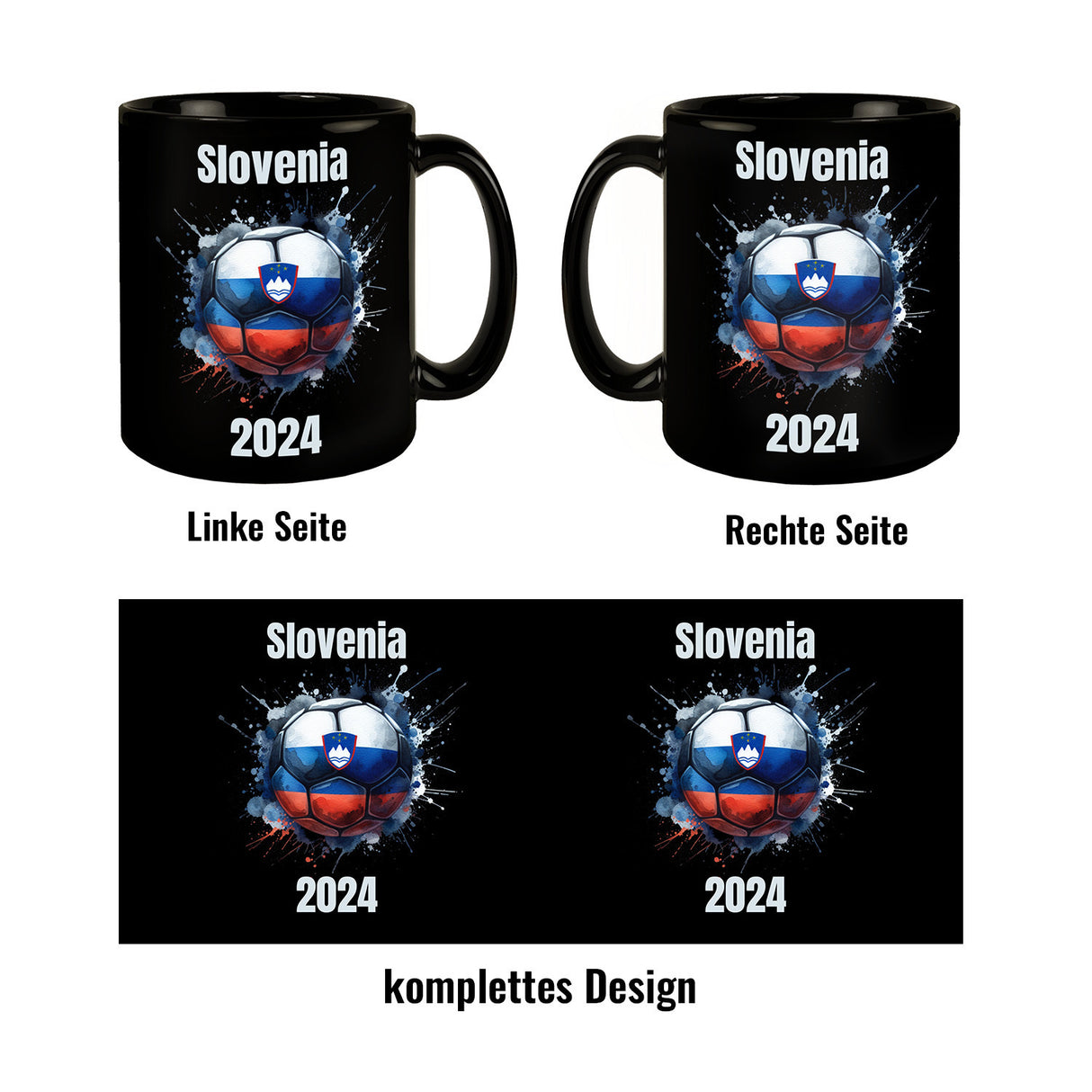 Fußball Slowenien Flagge Tasse in Schwarz
