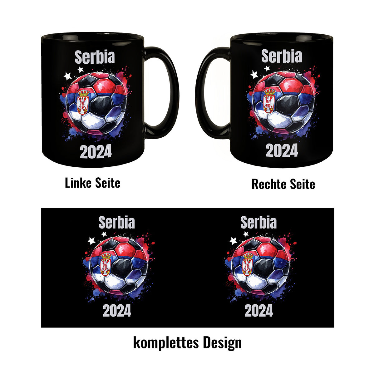 Fußball Serbien Flagge Tasse in Schwarz
