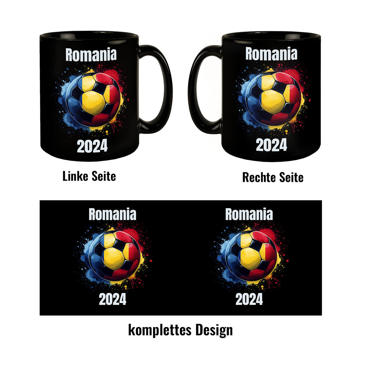 Fußball Rumänien Flagge Tasse in Schwarz