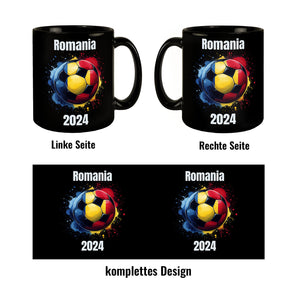 Fußball Rumänien Flagge Tasse in Schwarz