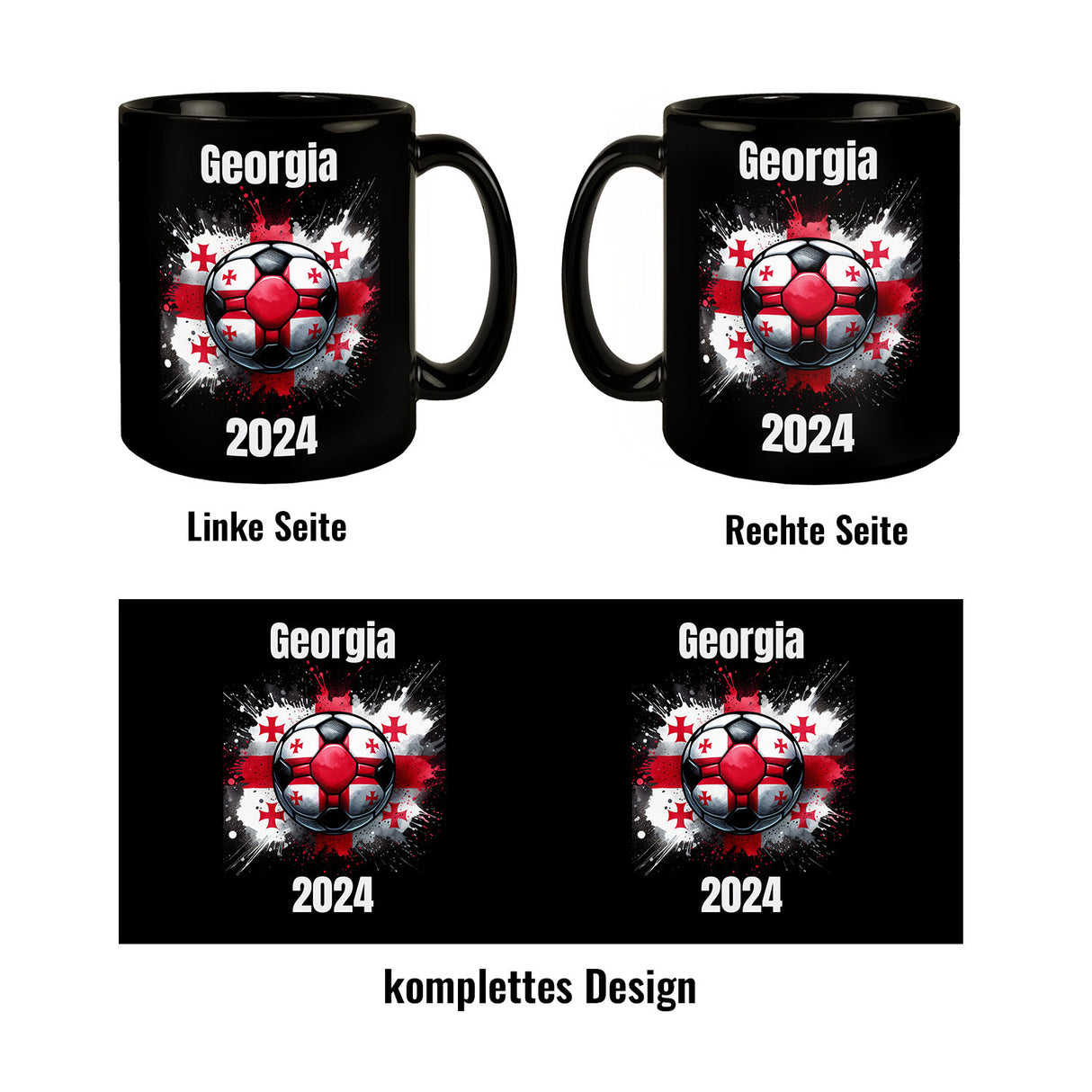 Fußball Georgien Flagge Tasse in Schwarz