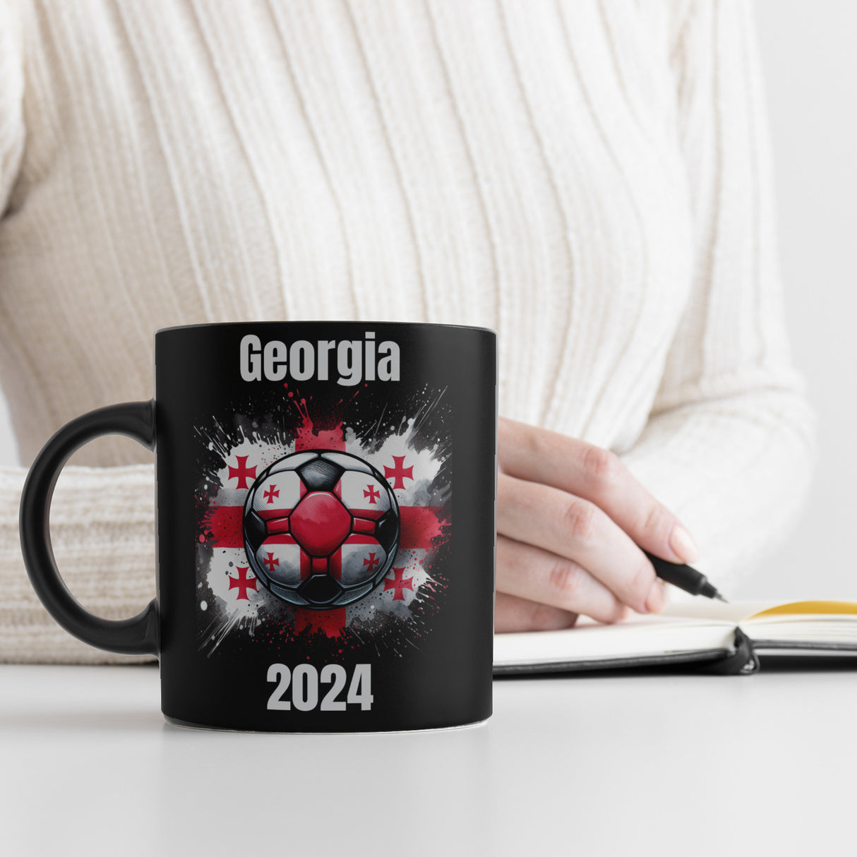 Fußball Georgien Flagge Tasse in Schwarz