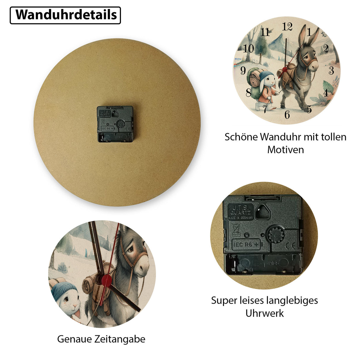 Hase und Esel Wanderschaft Wanduhr