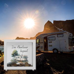 Abenteuer Wohnwagen Spardose mit Spruch Das Abenteuer beginnt