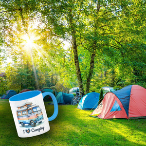 Campervan Kaffeebecher mit Spruch I love Camping