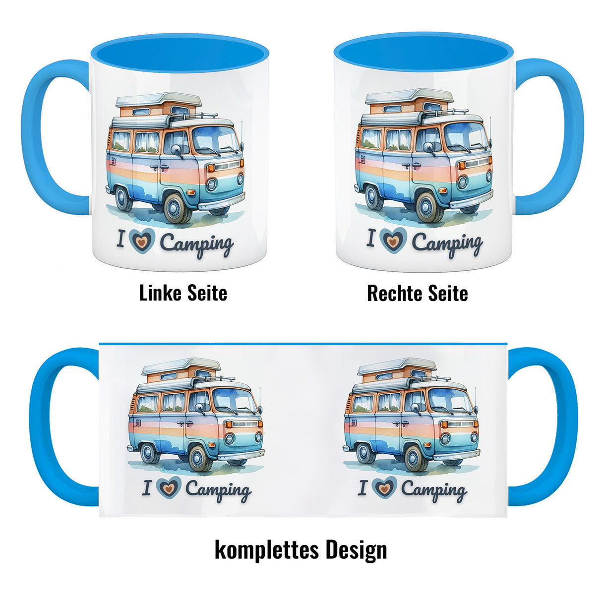 Campervan Kaffeebecher mit Spruch I love Camping