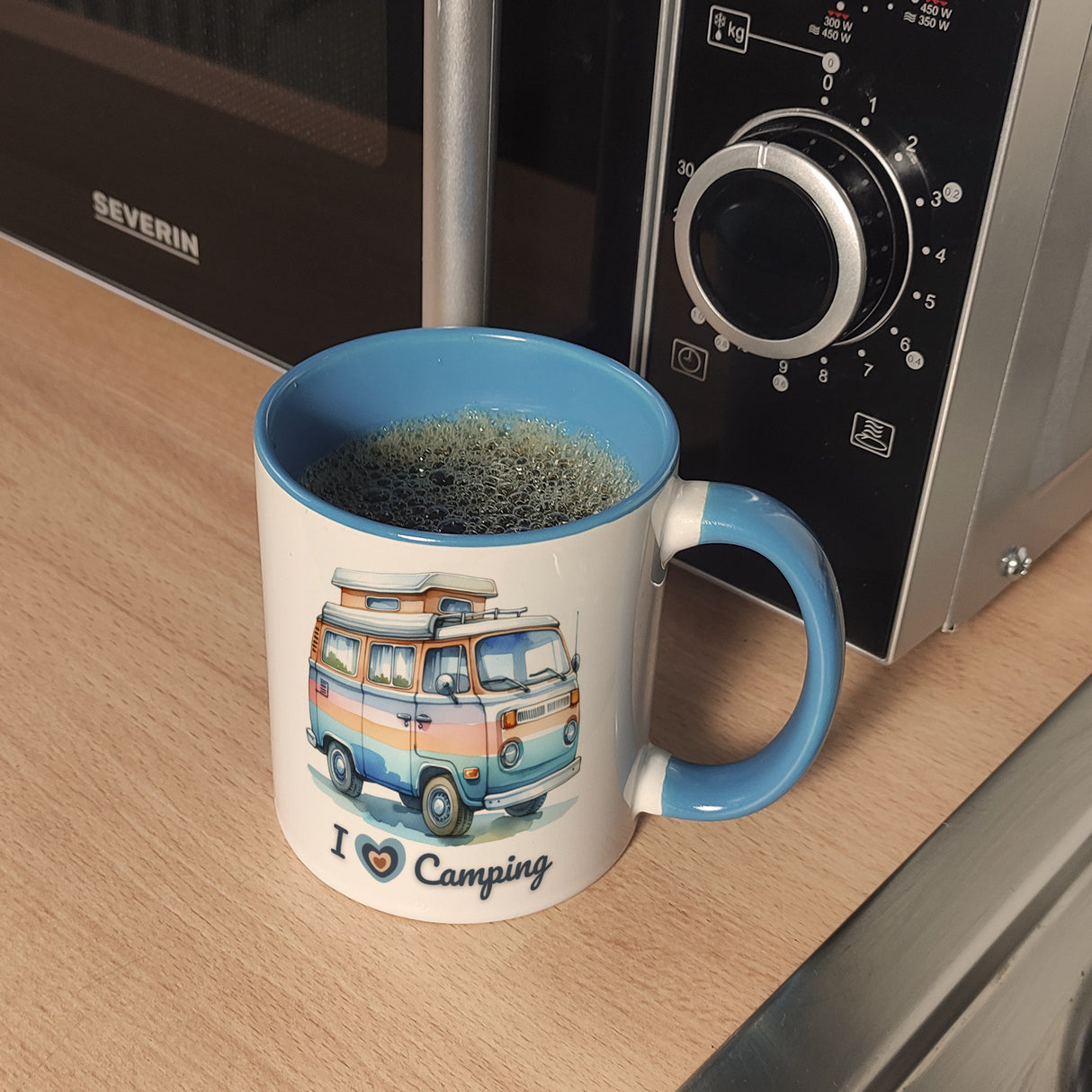 Campervan Kaffeebecher mit Spruch I love Camping