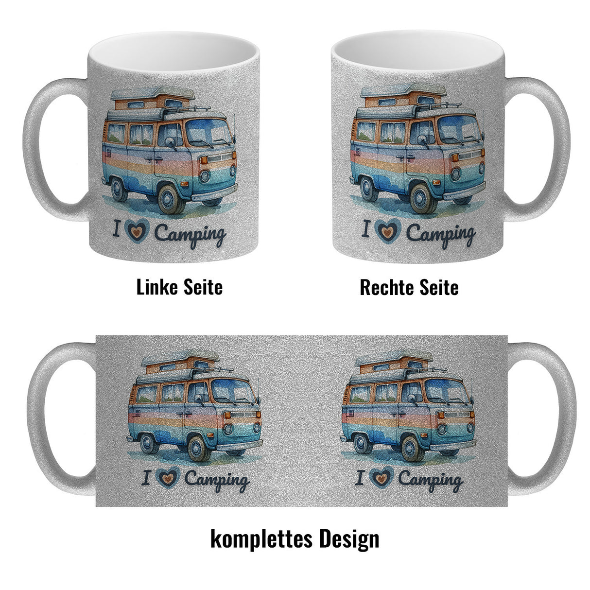 Campervan Kaffeebecher mit Spruch I love Camping