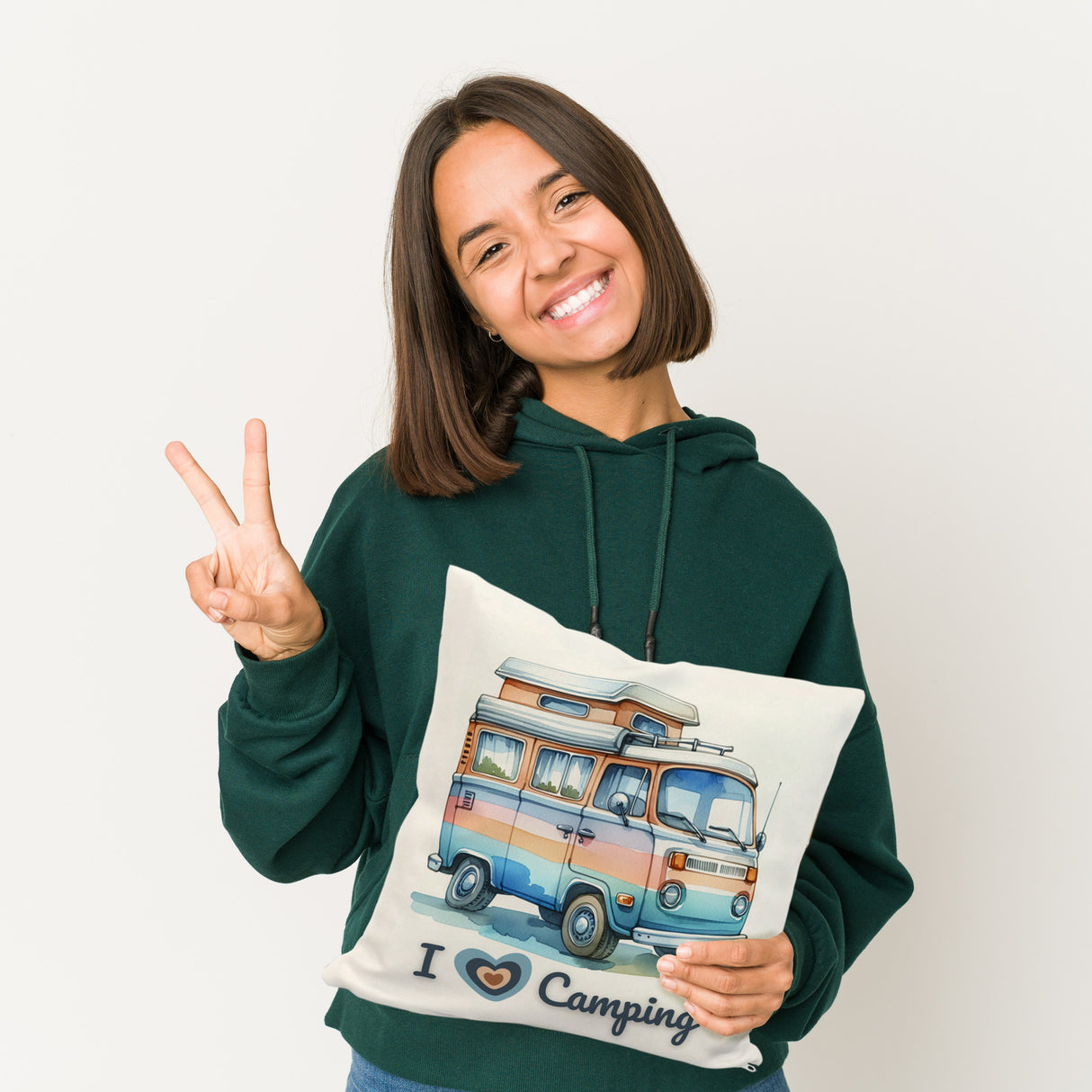 Campervan Kissen mit Spruch I love Camping