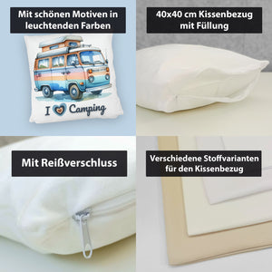 Campervan Kissen mit Spruch I love Camping