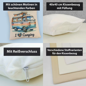 Campervan Kissen mit Spruch I love Camping