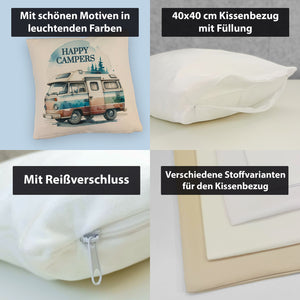 Campingwagen Kissen mit Spruch Happy Campers