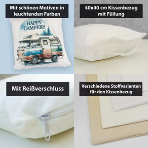 Campingwagen Kissen mit Spruch Happy Campers