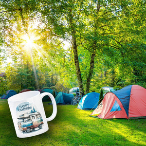 Campingwagen Kaffeebecher mit Spruch Happy Campers