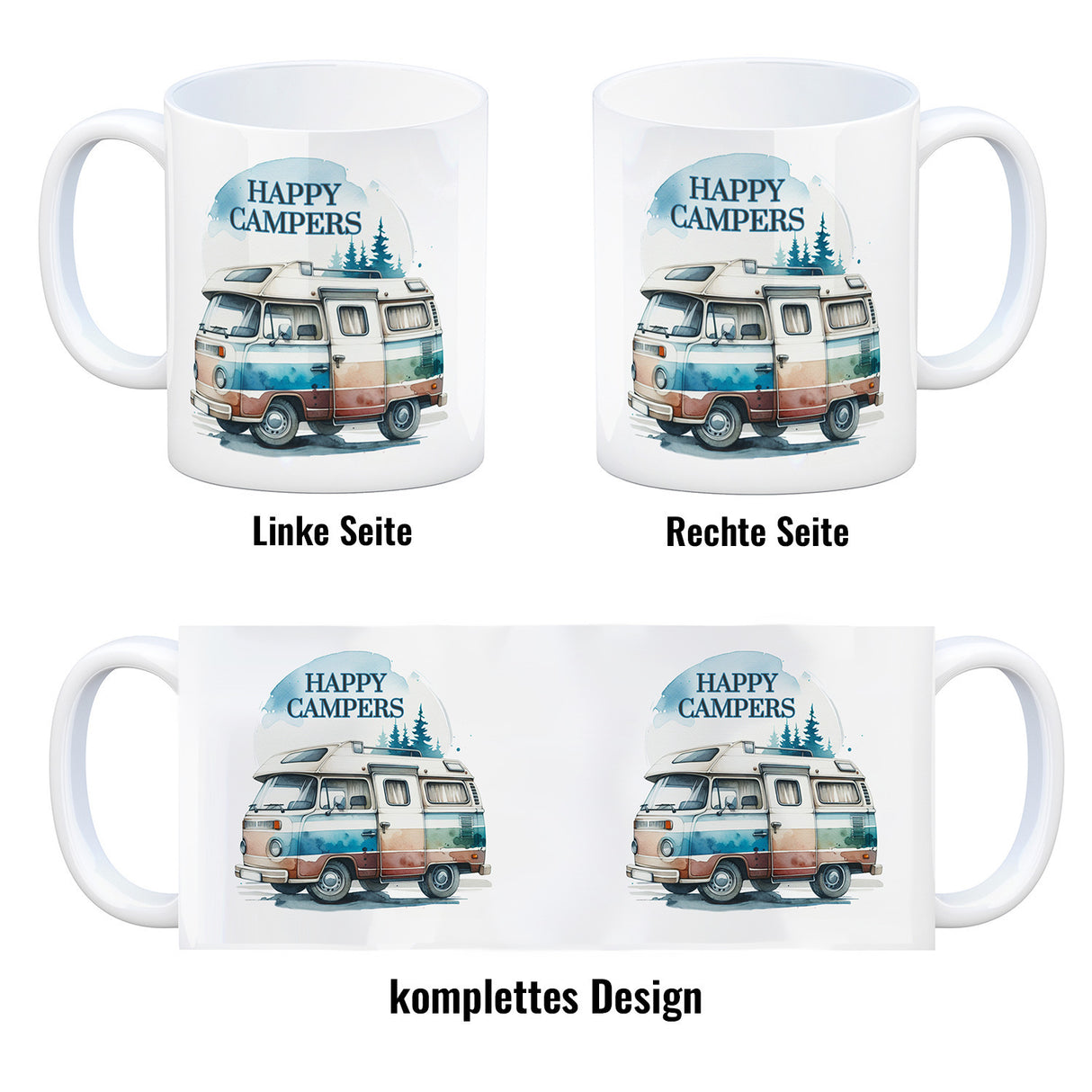 Campingwagen Kaffeebecher mit Spruch Happy Campers
