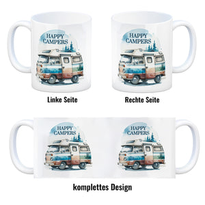 Campingwagen Kaffeebecher mit Spruch Happy Campers