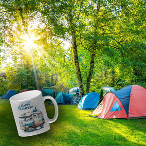 Campingwagen Kaffeebecher mit Spruch Happy Campers