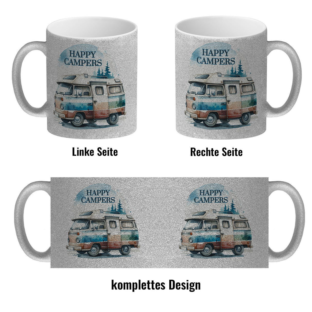 Campingwagen Kaffeebecher mit Spruch Happy Campers