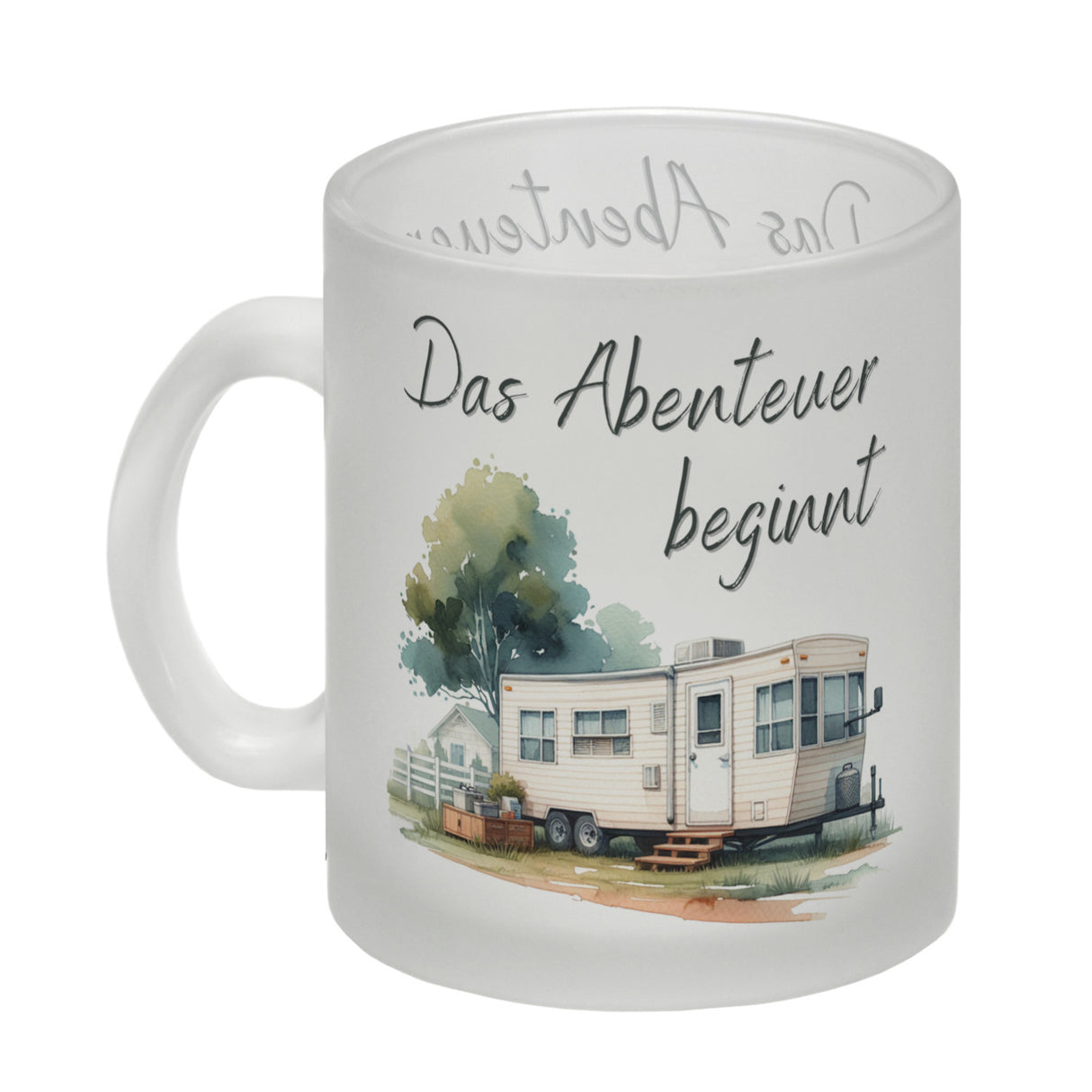 Wohnwagen Kaffeebecher mit Spruch Das Abenteuer beginnt