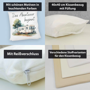 Wohnwagen Kissen mit Spruch Das Abenteuer beginnt