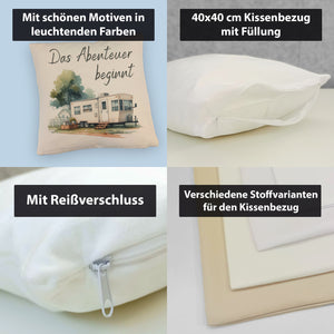 Wohnwagen Kissen mit Spruch Das Abenteuer beginnt