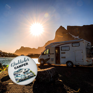 Wohnmobil Magnet rund mit Spruch Glücklicher Camper
