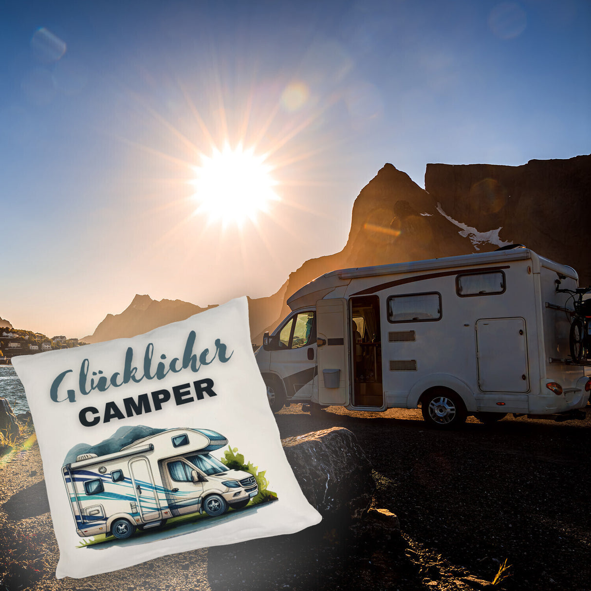 Wohnmobil Kissen mit Spruch Glücklicher Camper
