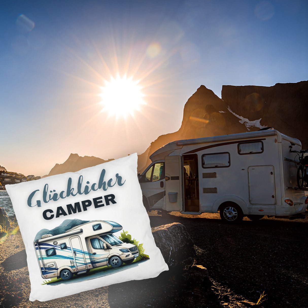 Wohnmobil Kissen mit Spruch Glücklicher Camper