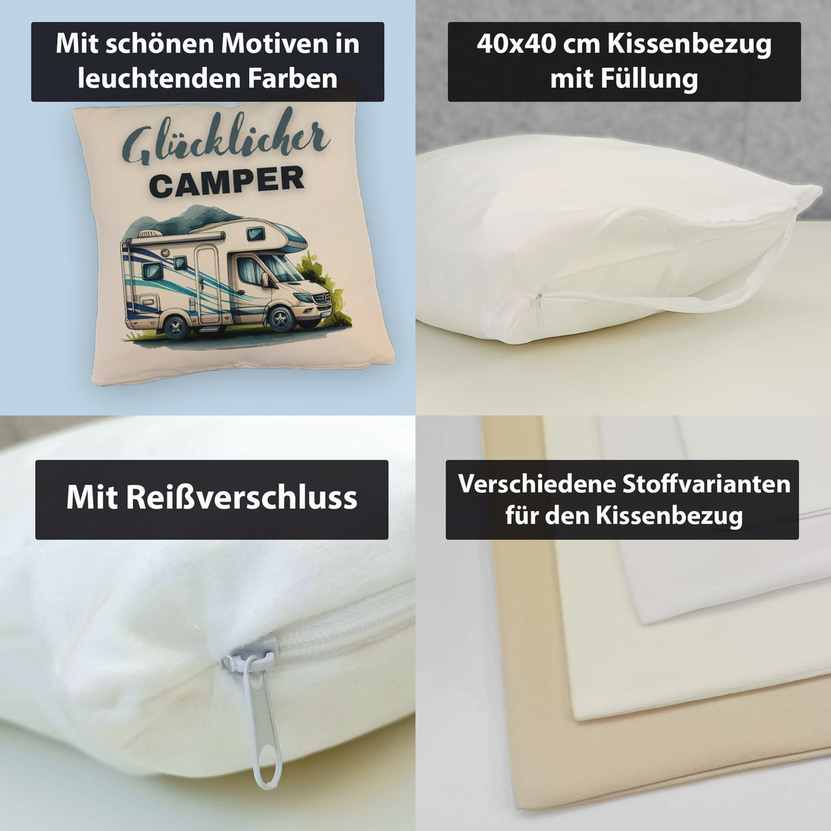 Wohnmobil Kissen mit Spruch Glücklicher Camper
