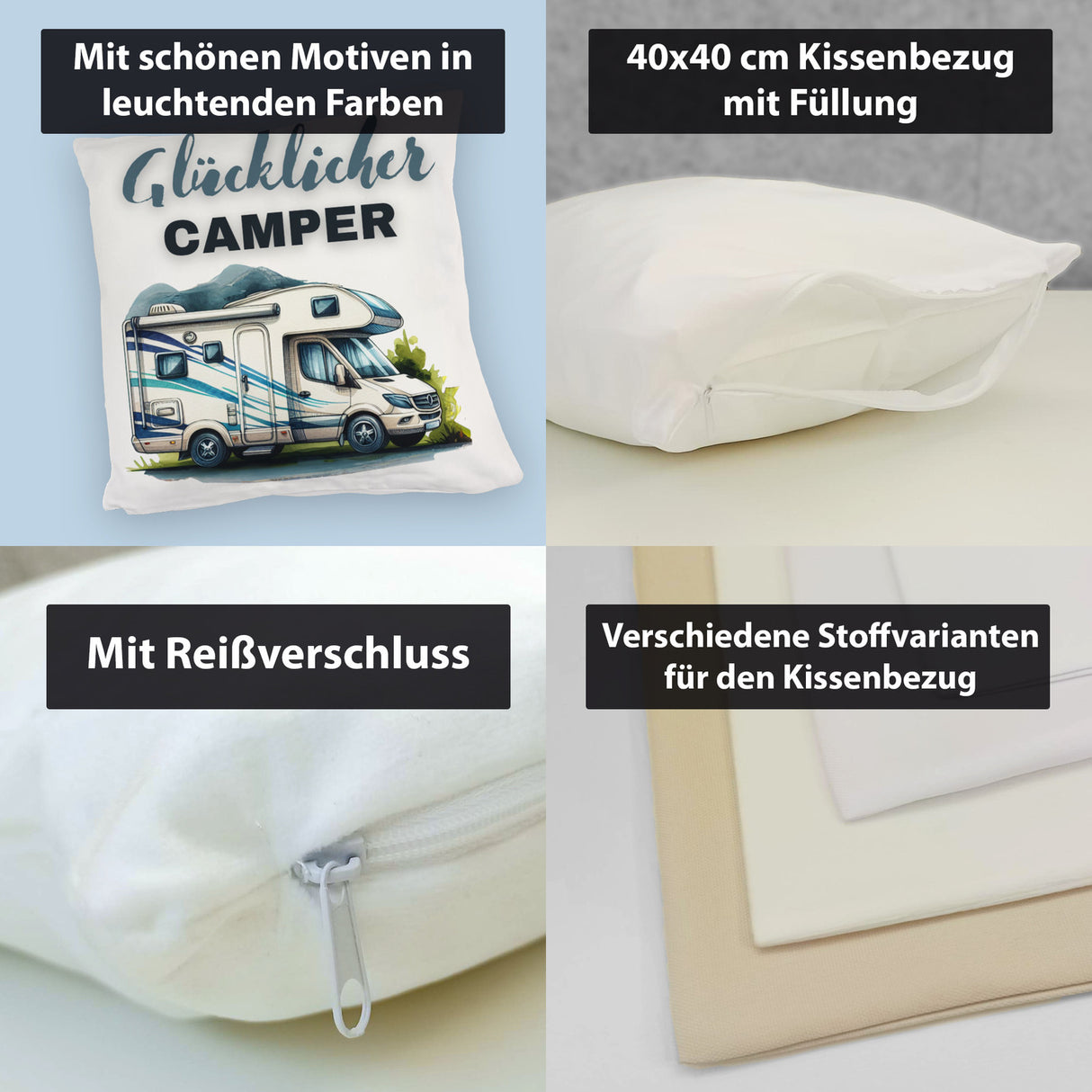 Wohnmobil Kissen mit Spruch Glücklicher Camper