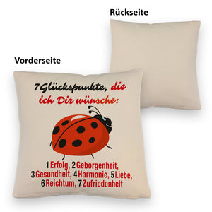 Marienkäfer Kissen mit Spruch Sieben Glückspunkte