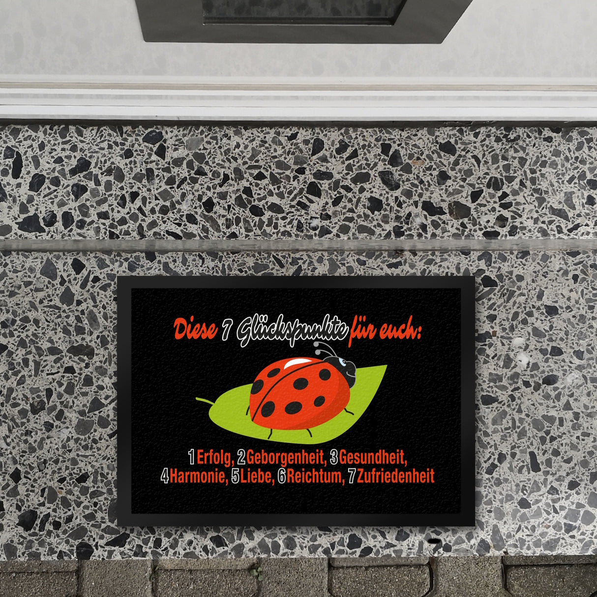 Marienkäfer Fußmatte in 35x50 cm mit Spruch Sieben Glückspunkte