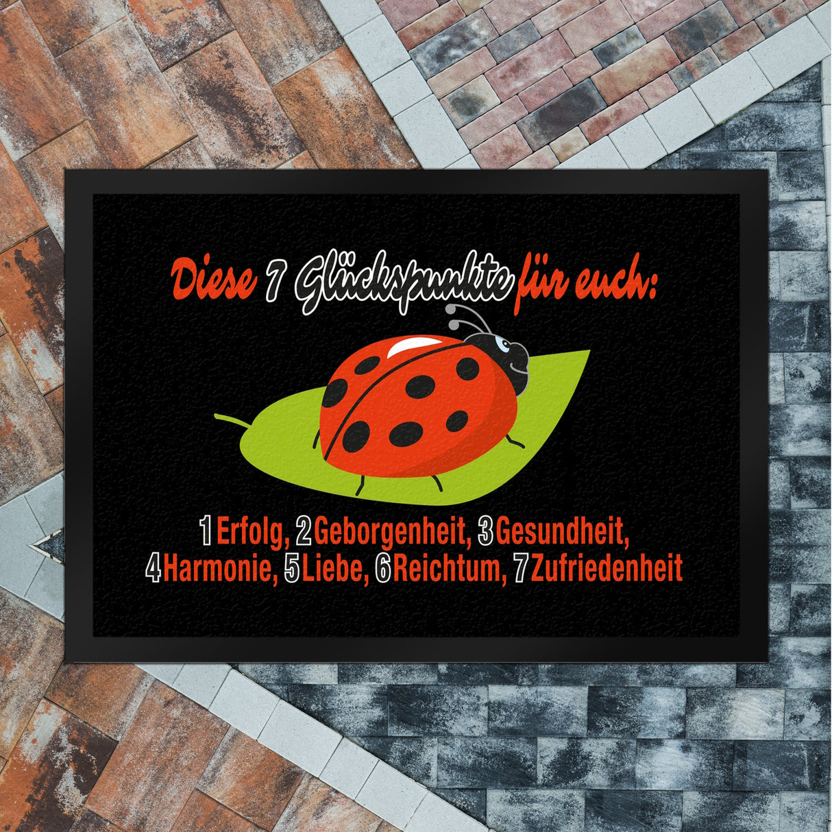 Marienkäfer Fußmatte in 35x50 cm mit Spruch Sieben Glückspunkte