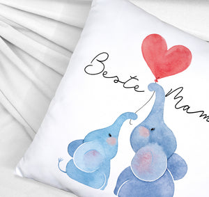 Elefant Mutter und Kind Kissen mit Spruch Beste Mama