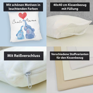 Elefant Mutter und Kind Kissen mit Spruch Beste Mama