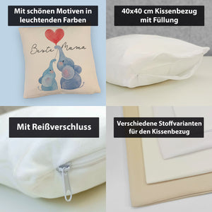 Elefant Mutter und Kind Kissen mit Spruch Beste Mama