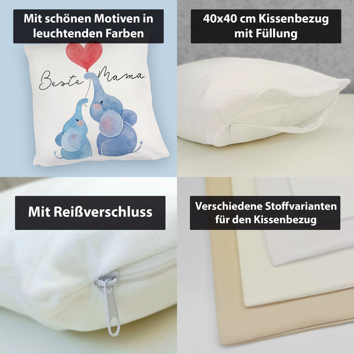 Elefant Mutter und Kind Kissen mit Spruch Beste Mama