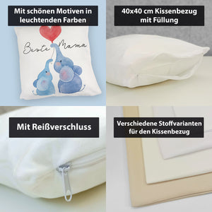 Elefant Mutter und Kind Kissen mit Spruch Beste Mama