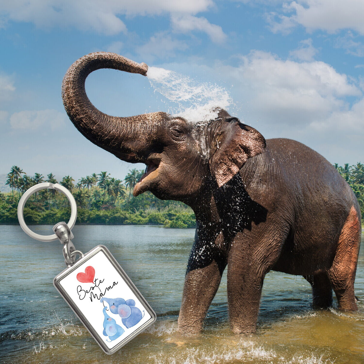 Elefant Mutter und Kind Schlüsselanhänger mit Spruch Beste Mama