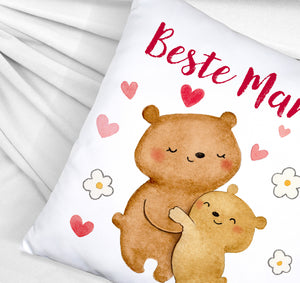 Bären Mutter und Kind Kissen mit Spruch Beste Mama