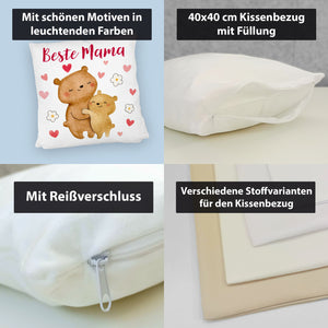 Bären Mutter und Kind Kissen mit Spruch Beste Mama