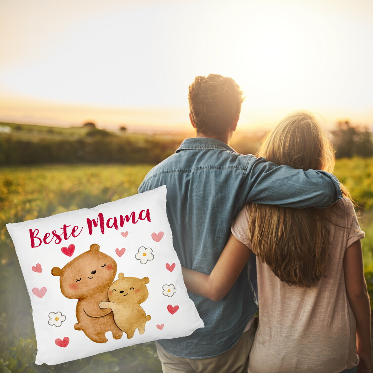 Bären Mutter und Kind Kissen mit Spruch Beste Mama
