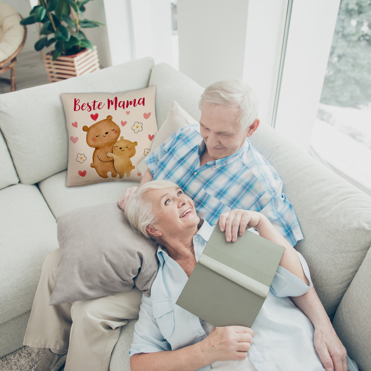 Bären Mutter und Kind Kissen mit Spruch Beste Mama