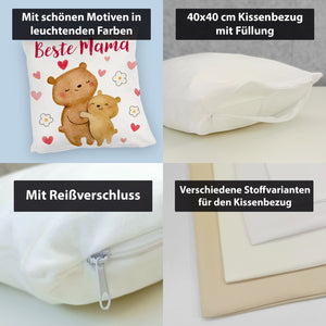 Bären Mutter und Kind Kissen mit Spruch Beste Mama