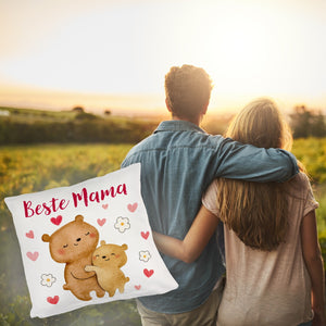 Bären Mutter und Kind Kissen mit Spruch Beste Mama