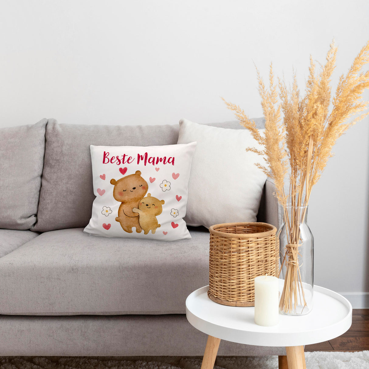Bären Mutter und Kind Kissen mit Spruch Beste Mama