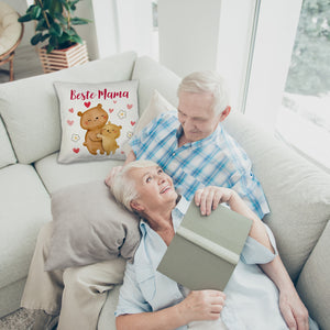 Bären Mutter und Kind Kissen mit Spruch Beste Mama