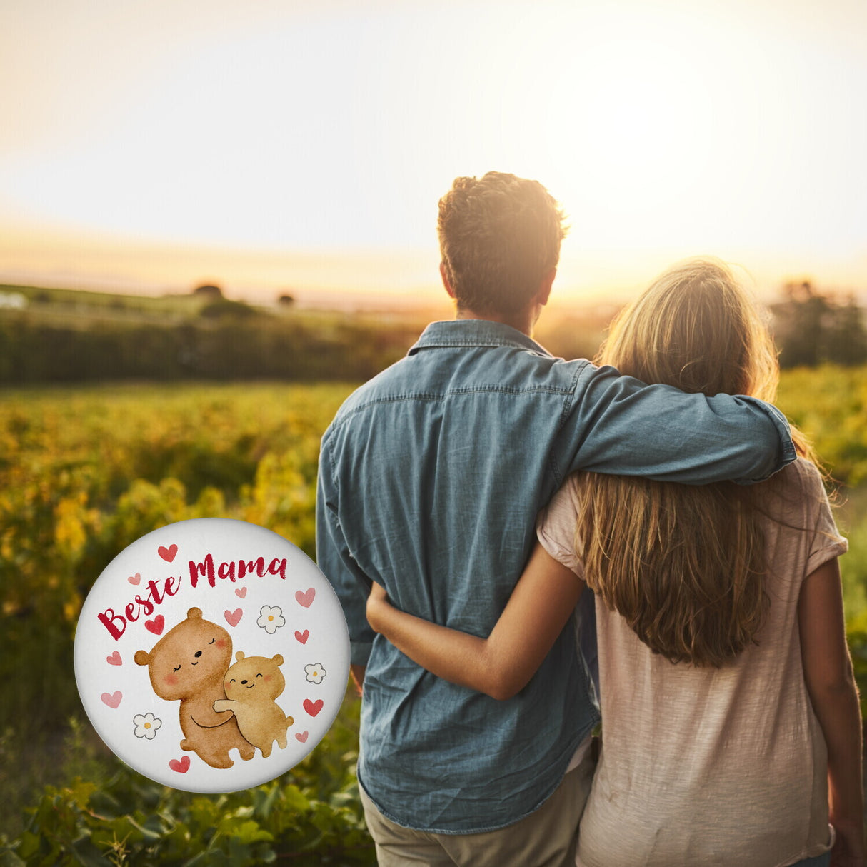 Bären Mutter und Kind Magnet rund mit Spruch Beste Mama