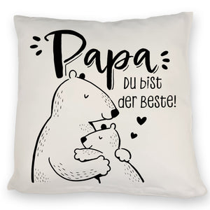 Bären Papa und Kind Kissen mit Spruch Papa du bist der Beste